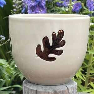 MCM Bitossi Cream Colored Bowl/Planter With Copper Leaves